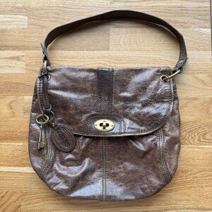 Fossil Maddox Brown Distressed Leather Crossbody & Shoulder Bag